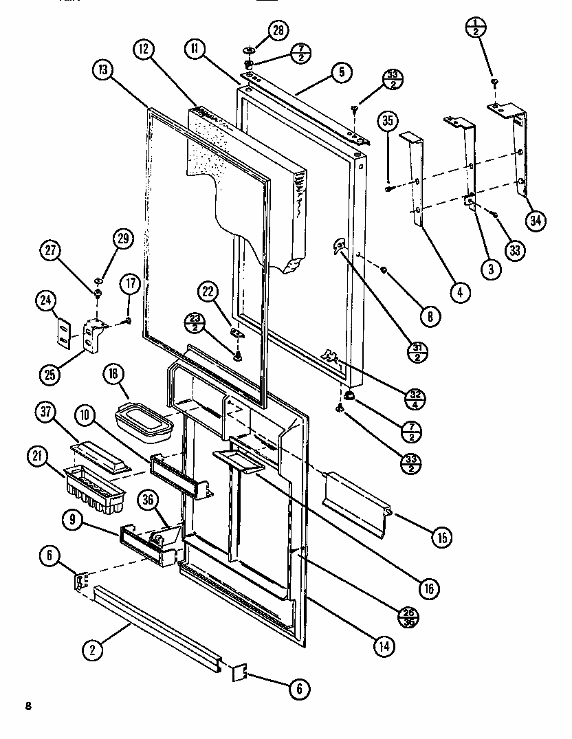 Freezer Door (tl18n/p1106211w) (tl18n/p1106212w) (tli18n/p1106220w) (tli18n/p1106221w) Diagram and Parts List for TL18N-P1106211W  Amana Refrigerator