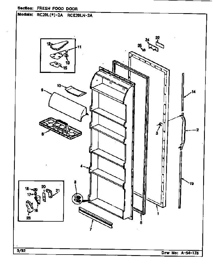 Fresh Food Door Diagram and Parts List for RC20LN-2A-BS01G  Magic Chef Refrigerator