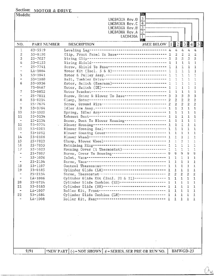Motor And Drive Page 2 Diagram and Parts List for 8430A REV E Norge Dryer