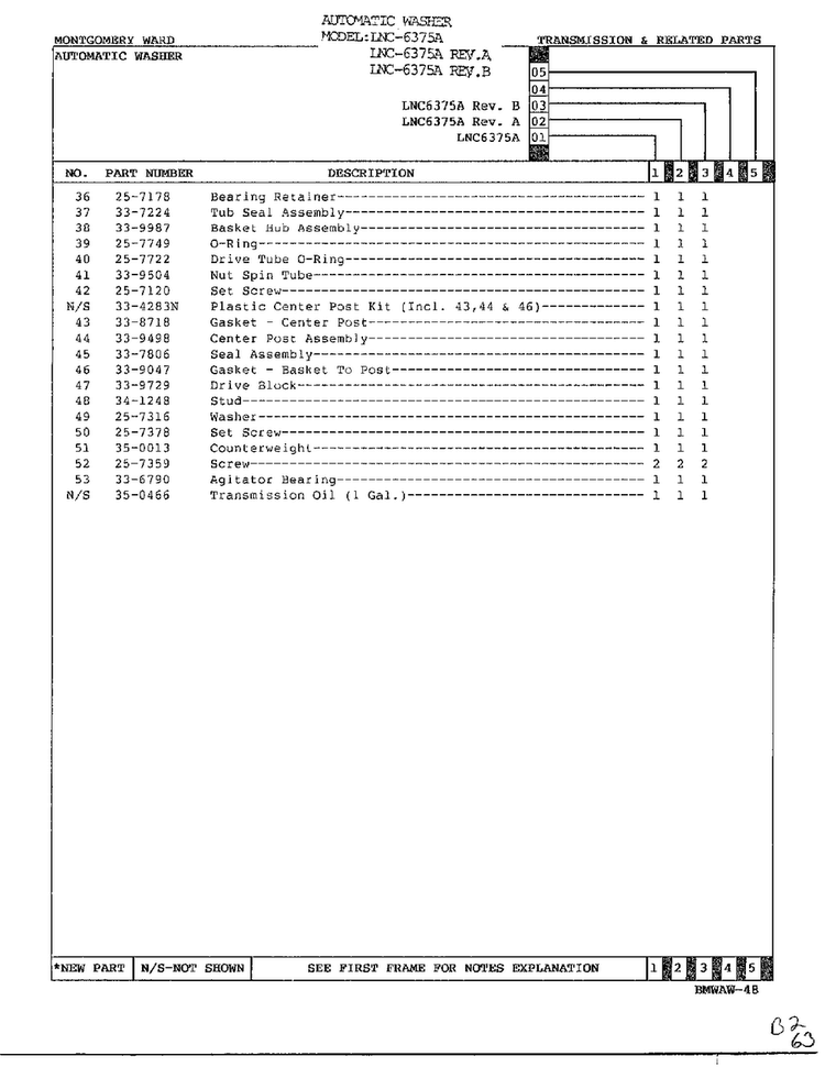 Transmission And Related Parts Page 3 Diagram and Parts List for 6375A REV A Norge Washer