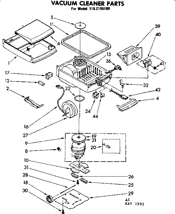 Base Assembly Diagram and Parts List for 1162195180  Kenmore Canister Vacuum