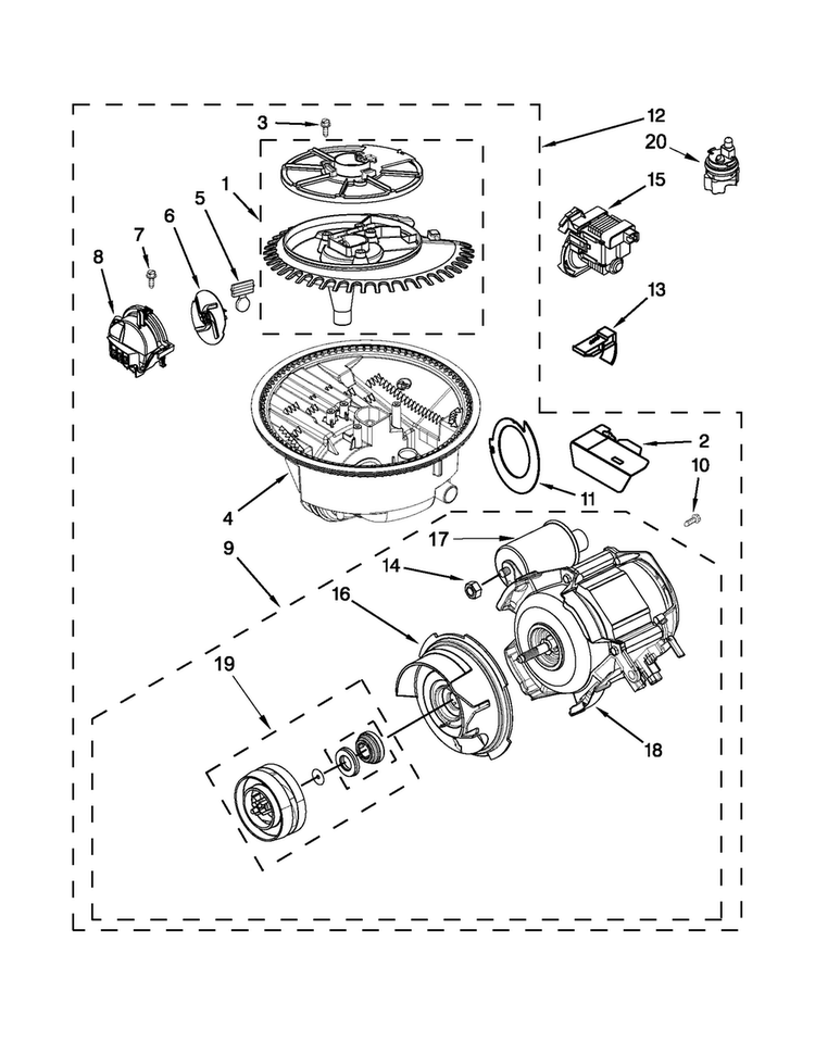 Pump And Motor Parts Diagram and Parts List for MDC4809PAW1  Maytag Dishwasher