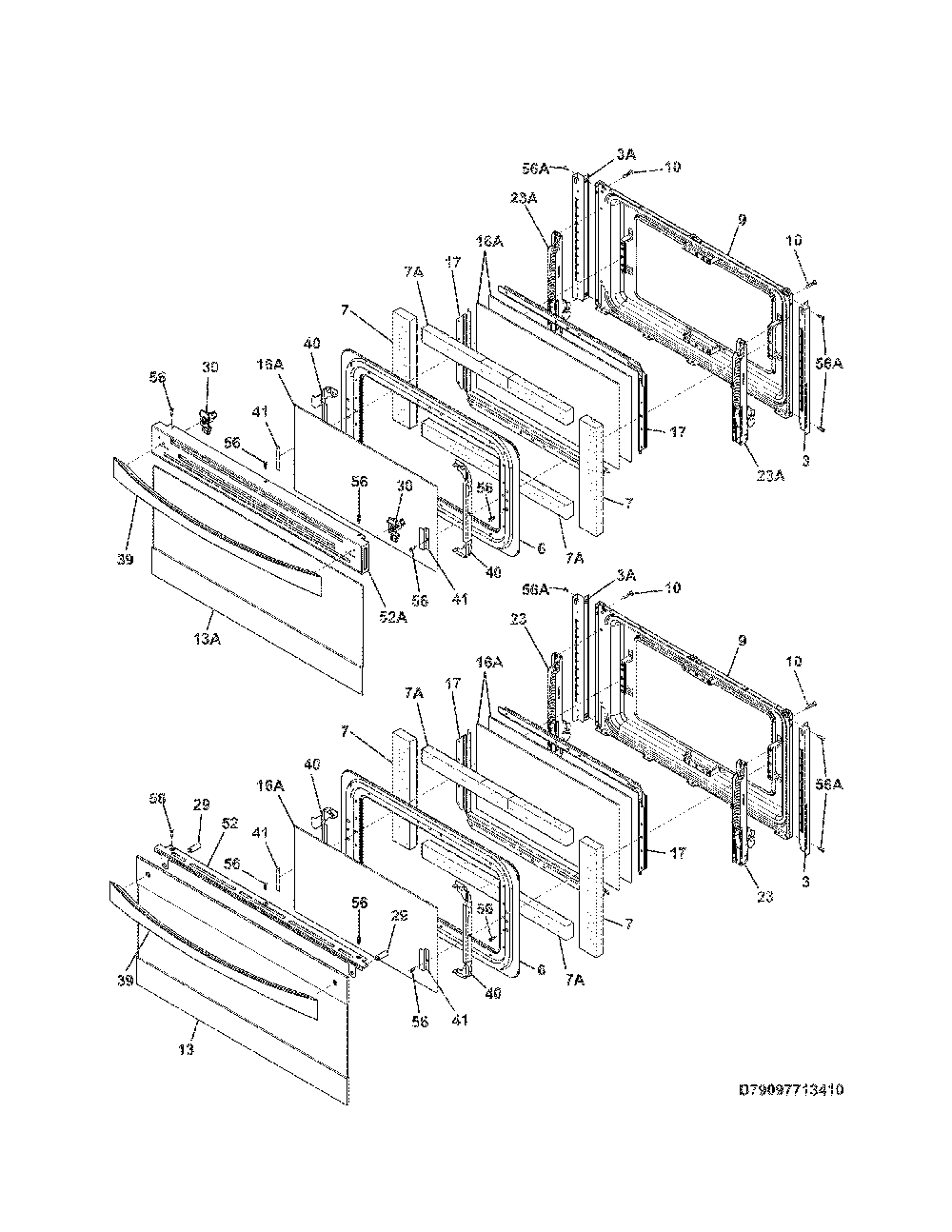 Doors Diagram and Parts List for 79097403411  Kenmore Range