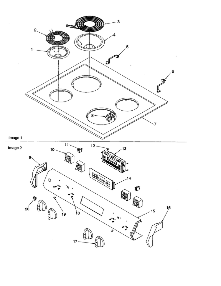 Main Top And Backguard Diagram and Parts List for ARRS6500E-P1130697NE  Amana Range