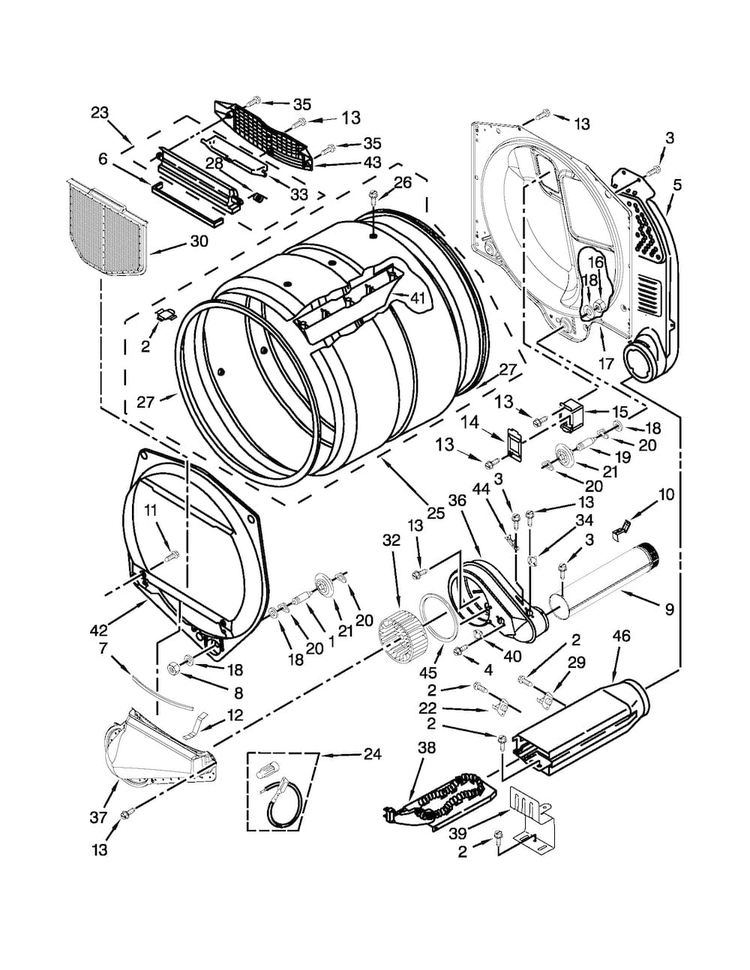 Upper And Lower Bulkhead Parts Diagram and Parts List for MLE24PDAYW2  Maytag Dryer