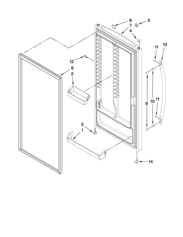 Door Parts Diagram and Parts List for AQF2013TEW04  Amana Freezer