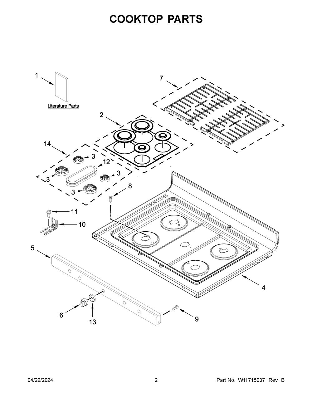 Cooktop Parts Diagram and Parts List for MGR6600PZ1  Maytag Range
