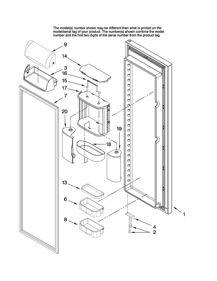 Refrigerator Door Parts Diagram and Parts List for JS2628HEKB13  Jenn-Air Refrigerator