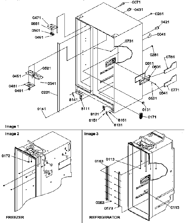 Cabinet Parts Diagram and Parts List for SRDE27TPW-P1190603WW  Amana Refrigerator