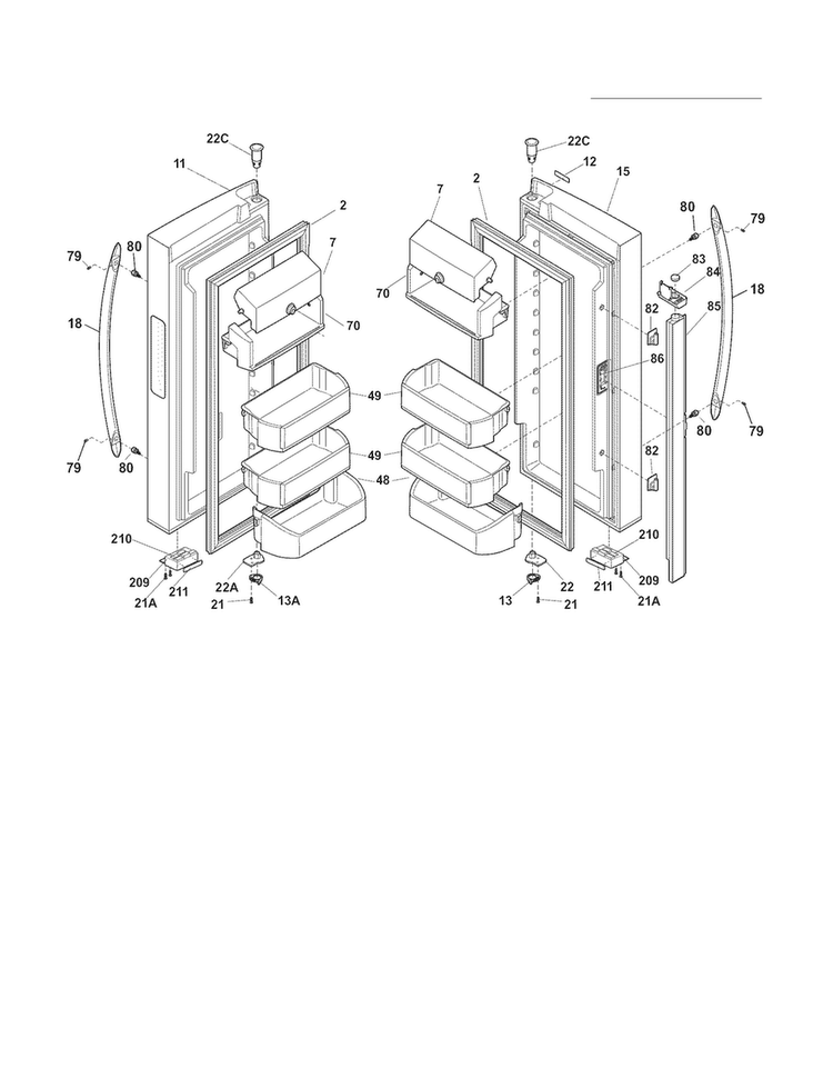 Fresh Food Door Diagram and Parts List for CFD28SDS6  Crosley Refrigerator