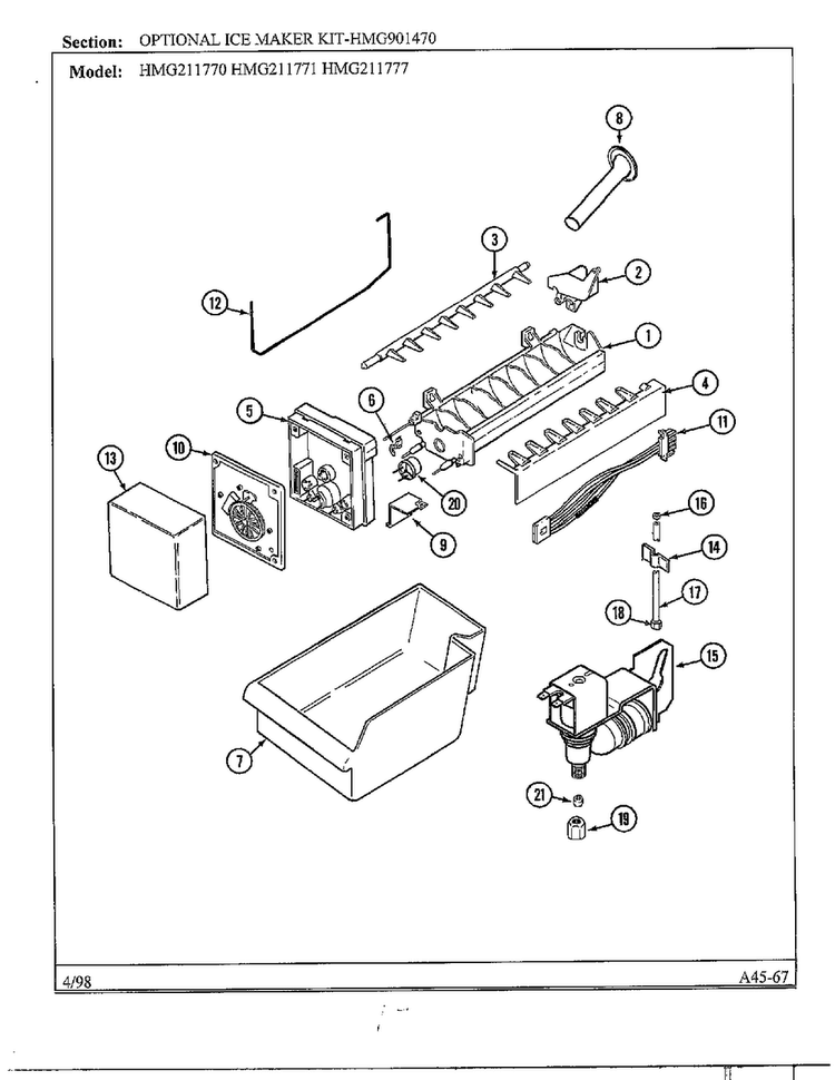 Optional Ice Maker Kit Diagram and Parts List for HMG211770  Admiral Refrigerator