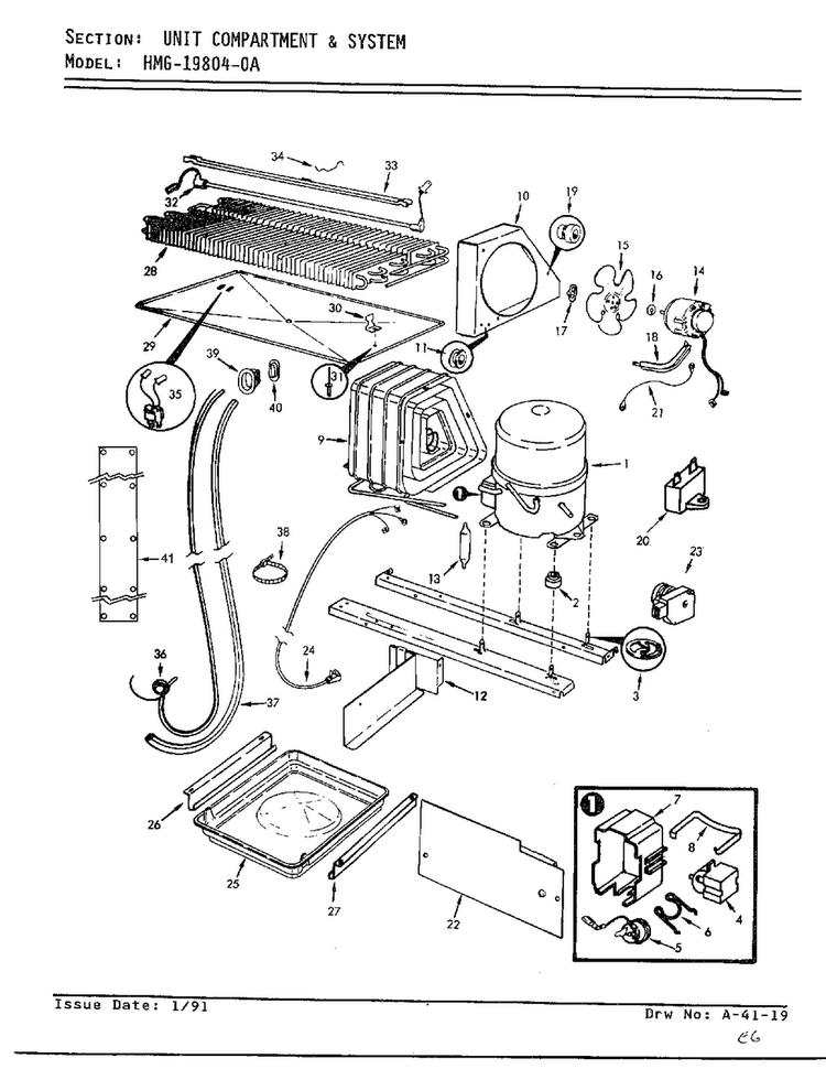 Unit Compartment And System Diagram and Parts List for 19804-0A  Admiral Refrigerator
