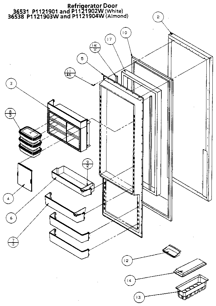 Refrigerator Door Diagram and Parts List for 36531-P1121902W  Amana Refrigerator