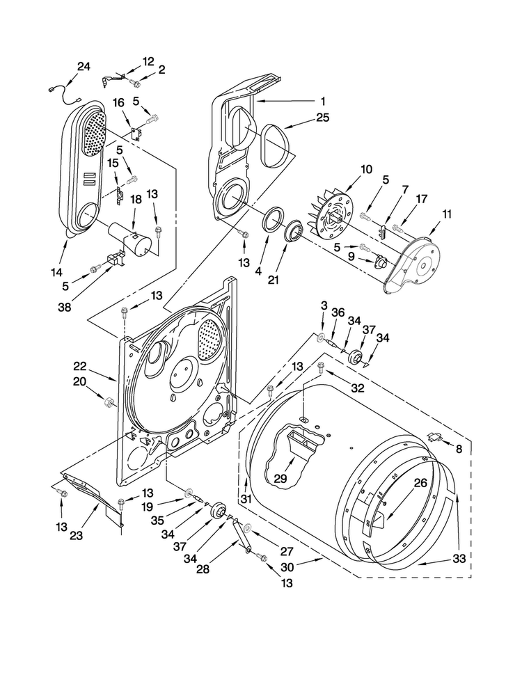 Bulkhead Parts Diagram and Parts List for MGDC100WQ0  Maytag Dryer