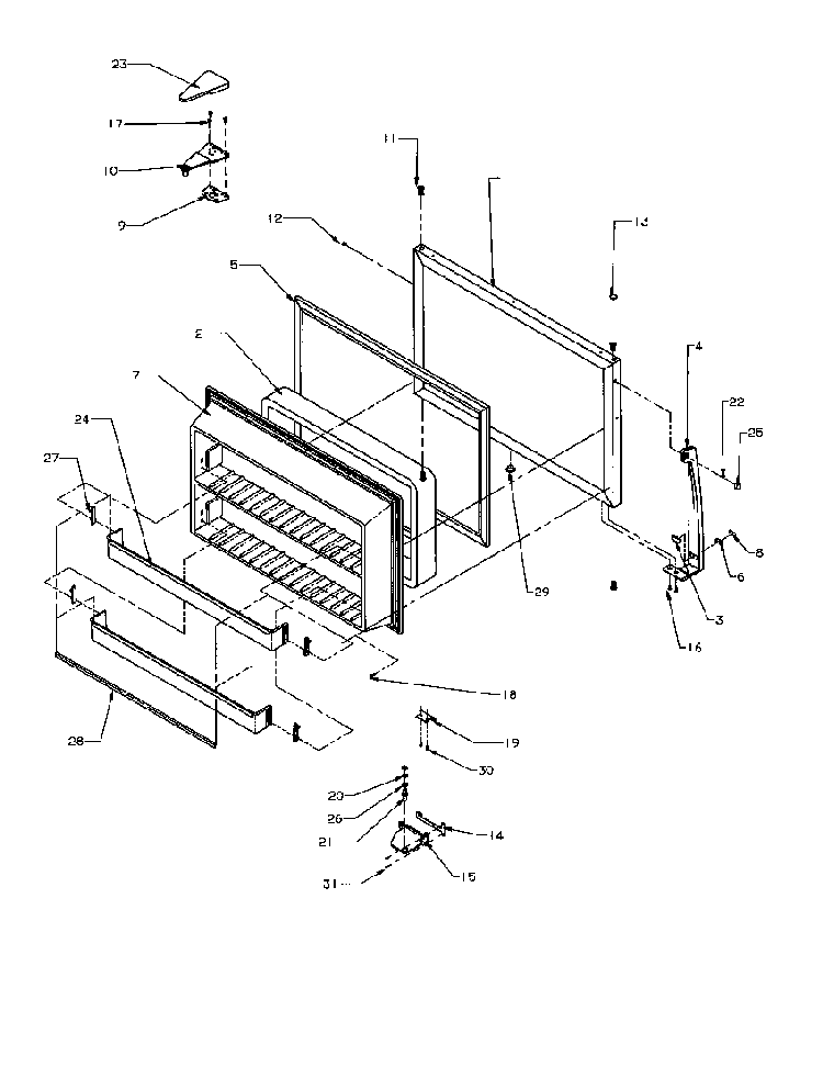 Freezer Door Diagram and Parts List for TP21A3L-P1181503WL  Amana Refrigerator