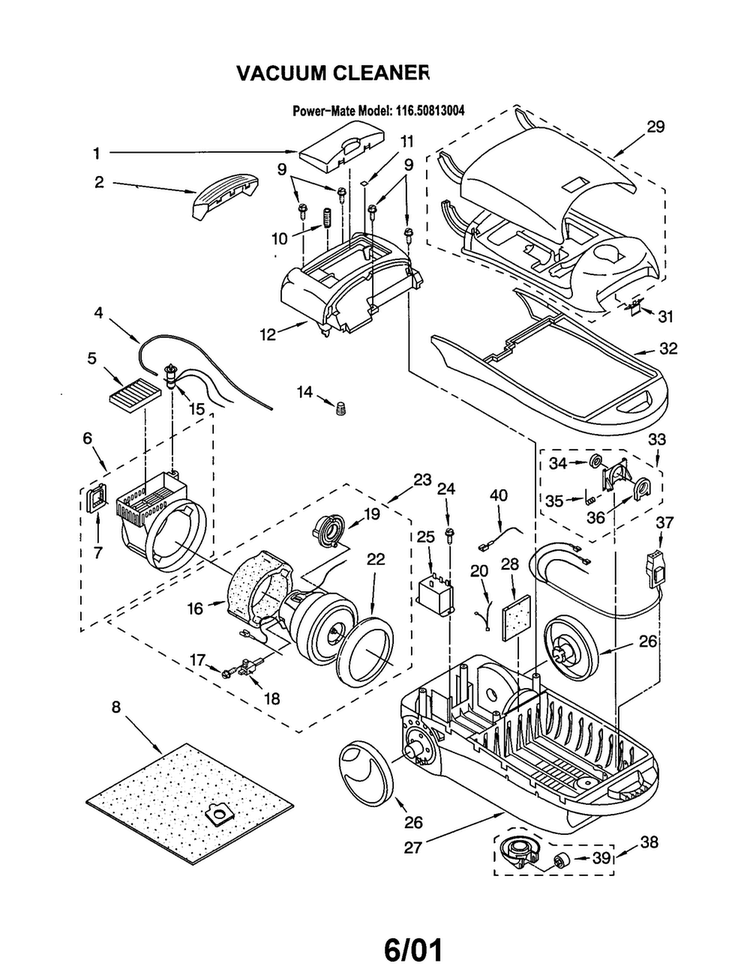 Vacuum Cleaner Diagram and Parts List for 11620813004  Kenmore Canister Vacuum