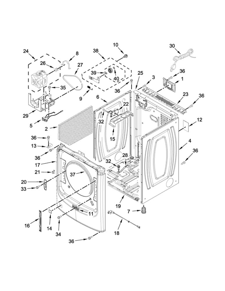Cabinet Parts Diagram and Parts List for MGD8100DW1  Maytag Dryer