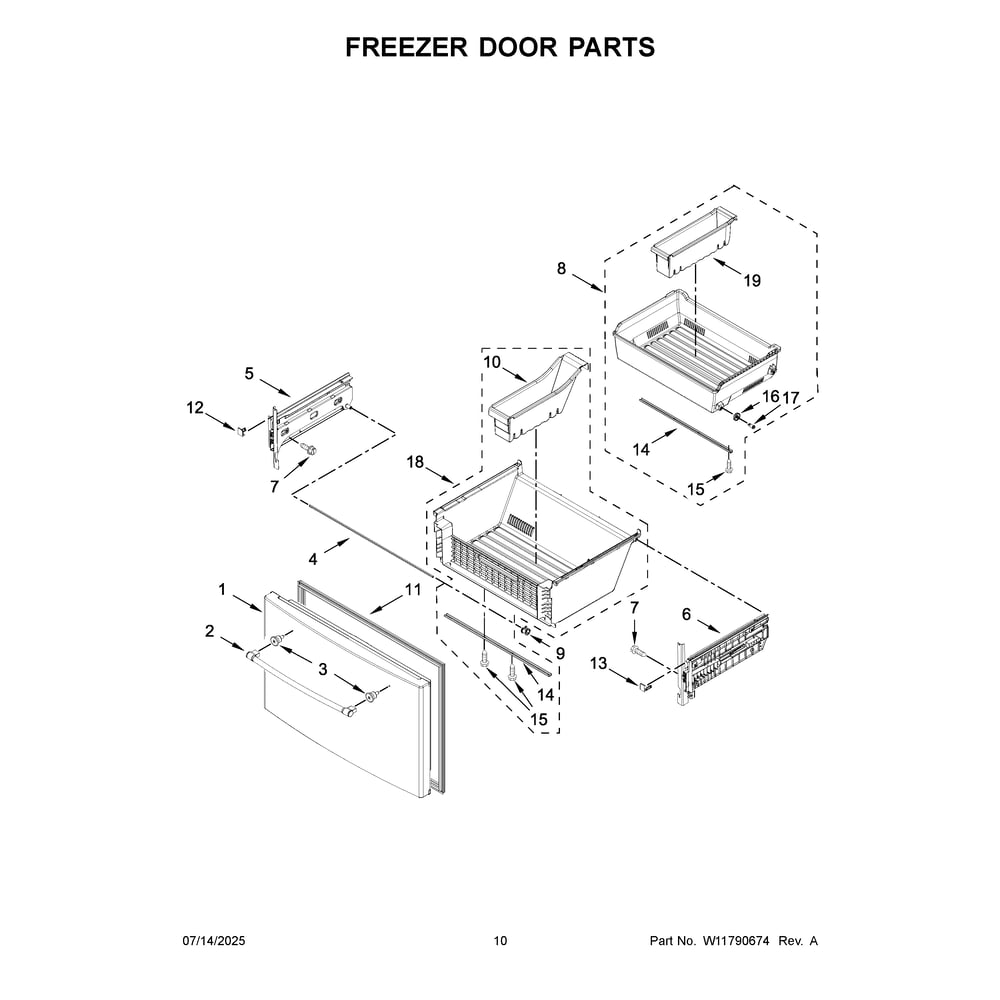 Freezer Door Parts Diagram and Parts List for MFT2772HEZ08  Maytag Refrigerator