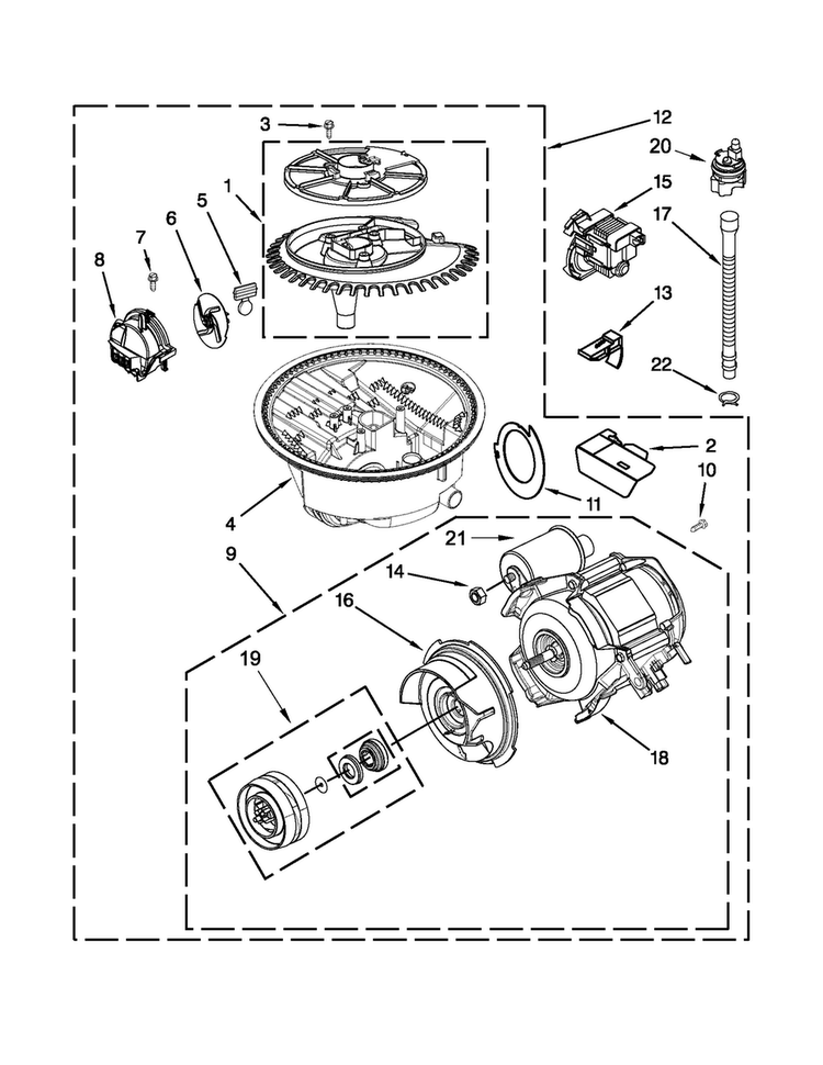 Pump And Motor Parts Diagram and Parts List for MDB8959SBW2  Maytag Dishwasher