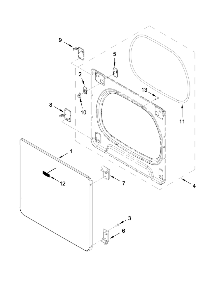 Door Parts Diagram and Parts List for 7MMGDB835EW0  Maytag Dryer