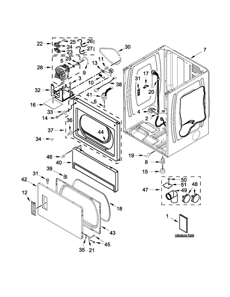 Lower Cabinet And Front Panel Parts Diagram and Parts List for MLE26PRBZW0  Maytag Dryer