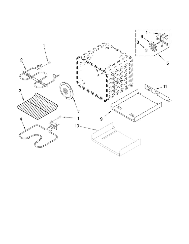 Internal Oven Parts Diagram and Parts List for MEW7530WDB01  Maytag Wall Oven