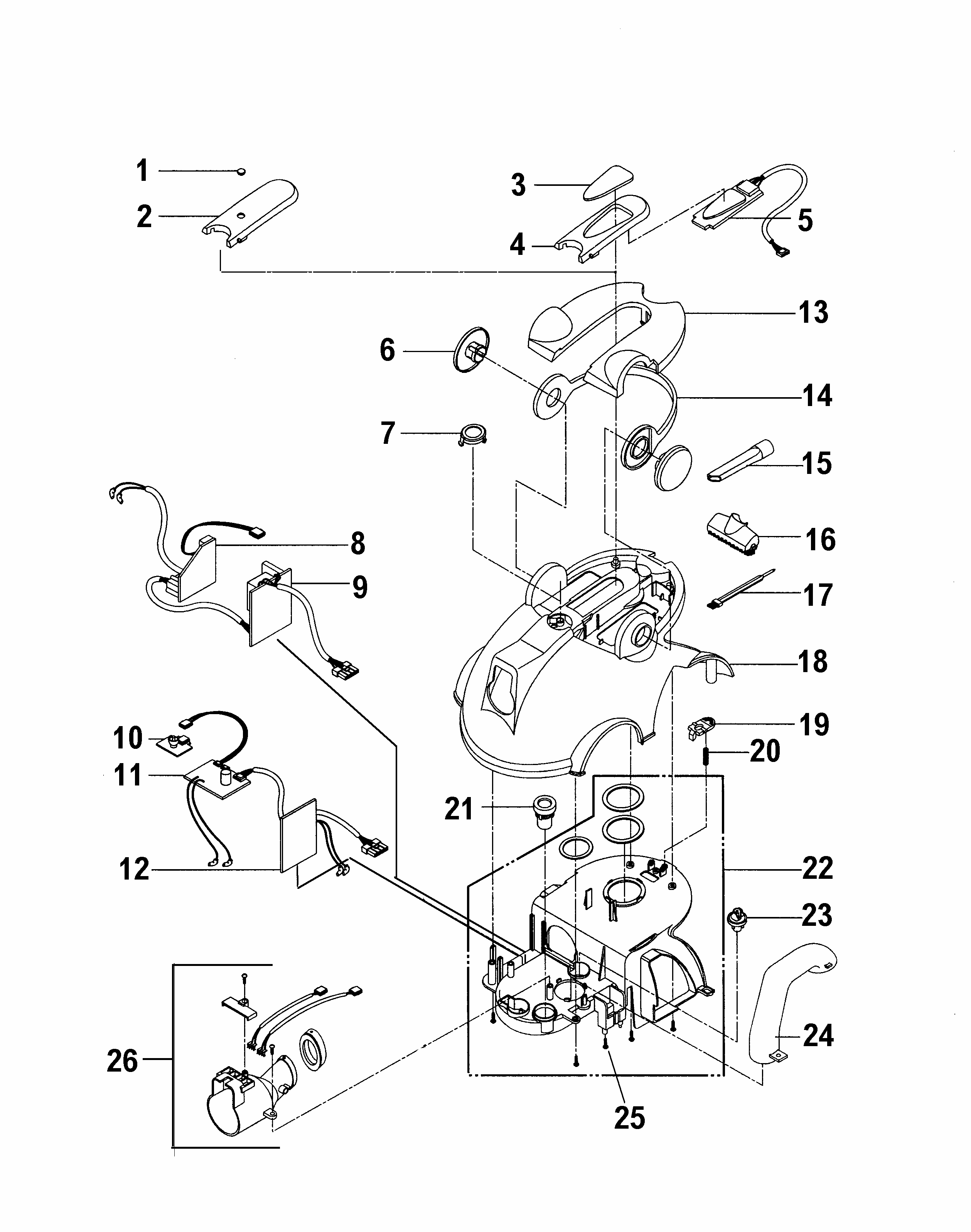 Cleaningtools, Mainhsg_upper Diagram and Parts List for S3755-080  Hoover Canister Vacuum