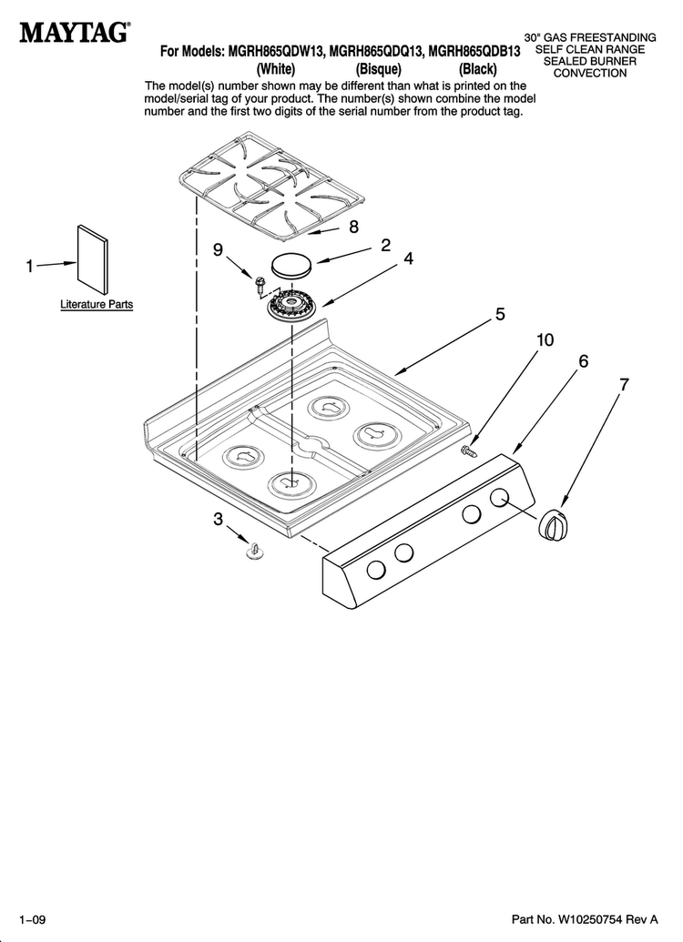Cooktop Parts Diagram and Parts List for MGRH865QDQ13  Maytag Range