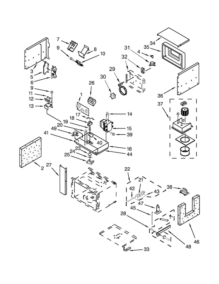 Cabinet And Stirrer Parts Diagram and Parts List for JMW3430WB03  Jenn-Air Microwave