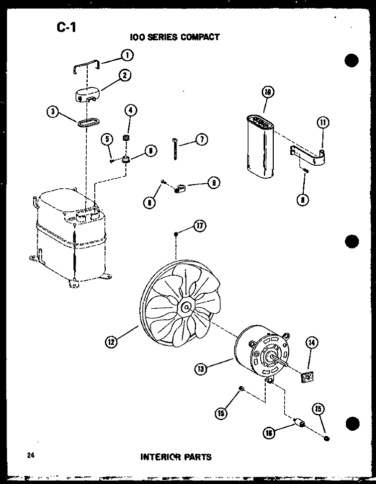 100 SERIES COMPACT INTERIOR PARTS Diagram and Parts List for ES108-2EK P6723121R Amana Air Conditioner