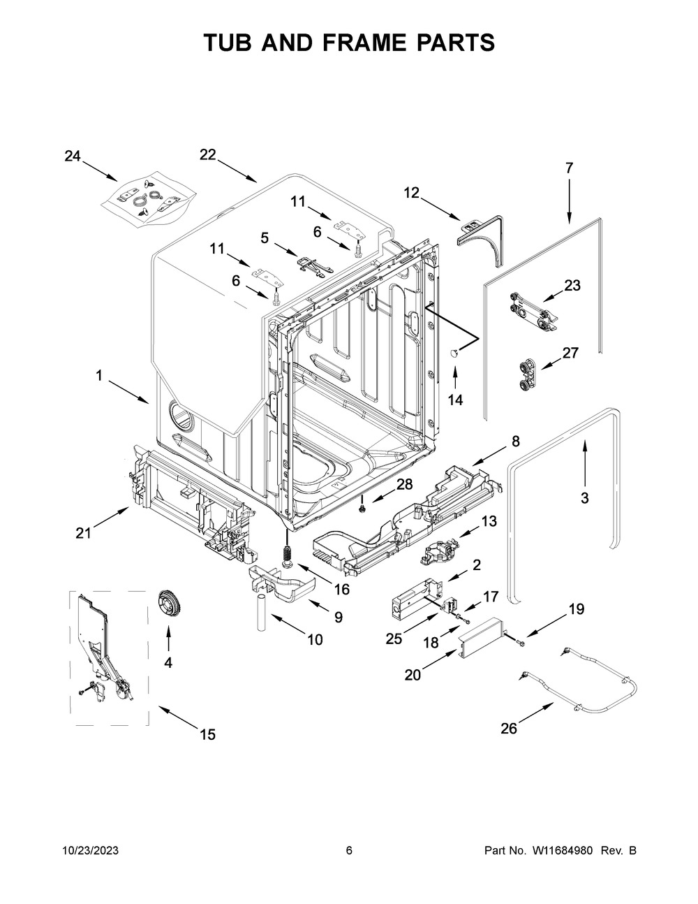 Tub And Frame Parts Diagram and Parts List for MDB8959SKZ2  Maytag Dishwasher
