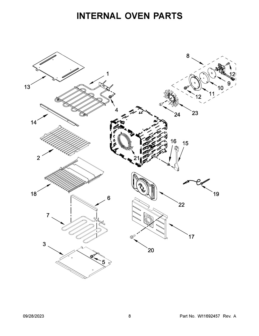 Internal Oven Parts Diagram and Parts List for JJW2430LL01  Jenn-Air Wall Oven