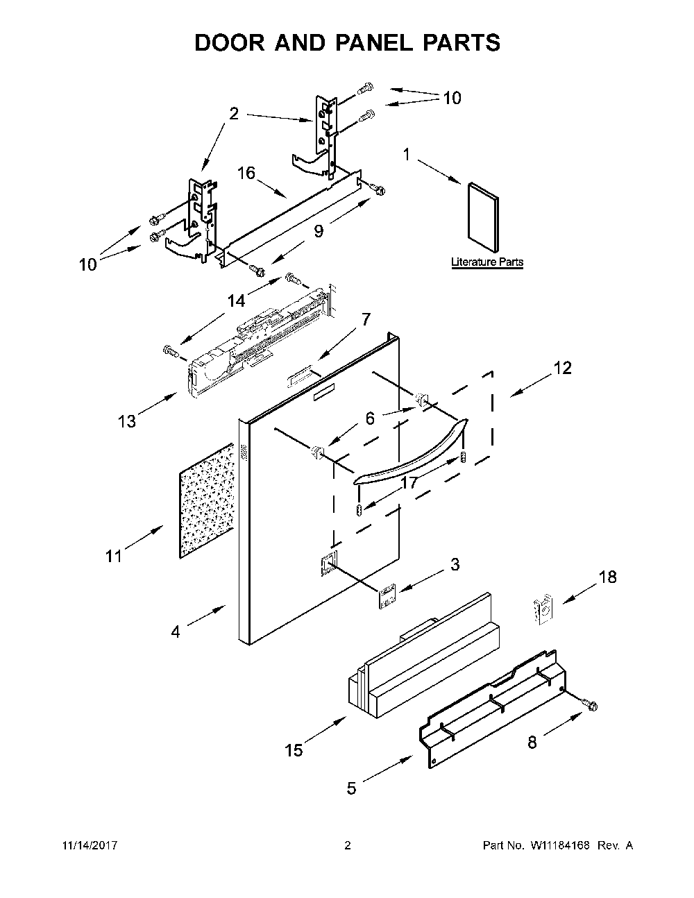 Door And Panel Parts Diagram and Parts List for 66512793K314  Kenmore Dishwasher