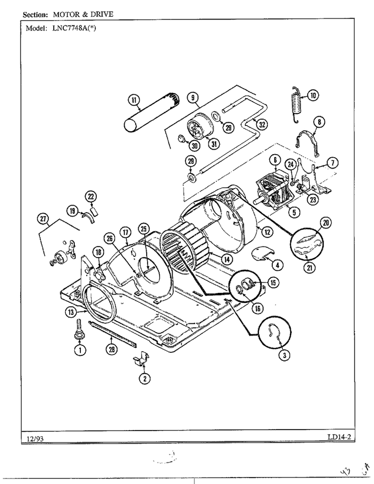Motor And Drive Diagram and Parts List for 7748A  Norge Dryer