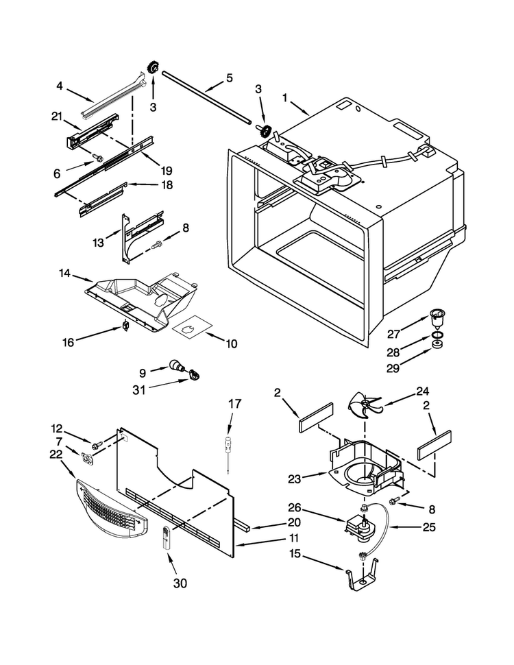 Freezer Liner Parts Diagram and Parts List for MBB1957DEH00  Maytag Refrigerator
