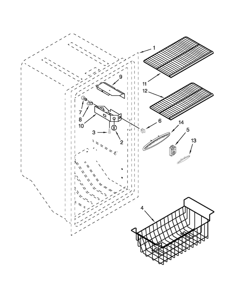 Liner Parts Diagram and Parts List for MQF2056TEW02  Maytag Freezer