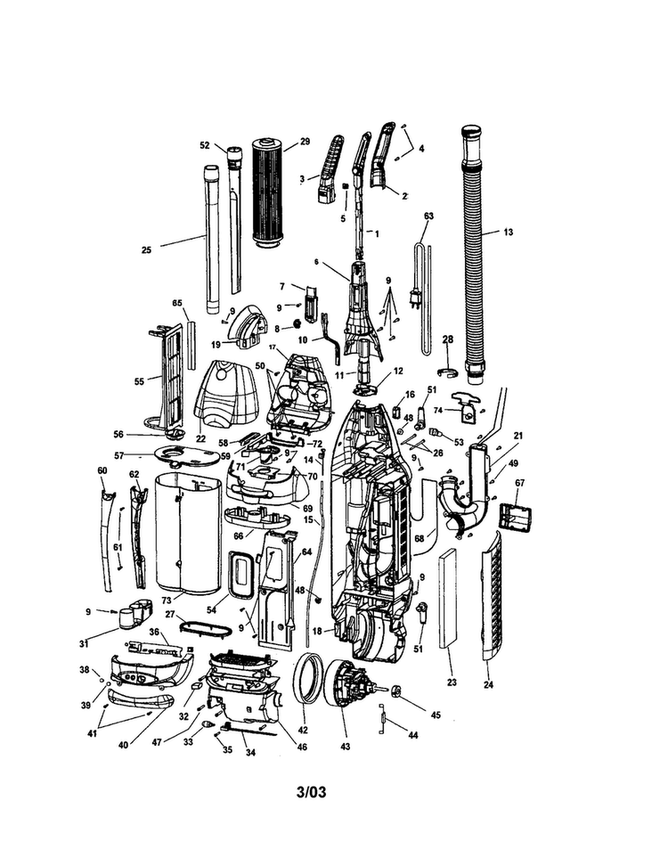 Cartridge Filter/cover, Motor Diagram and Parts List for U6630-960  Hoover Upright Vacuum