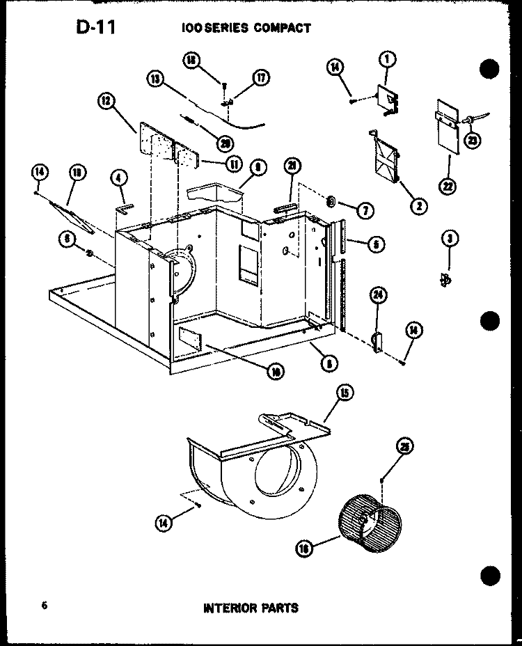 100 SERIES COMPACT INTERIOR PARTS Diagram and Parts List for ES1082HL P6723122R Amana Air Conditioner