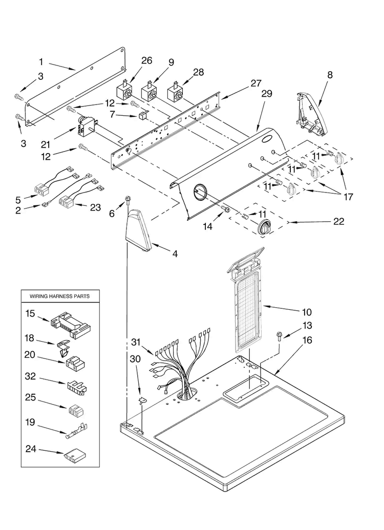 Top And Console Parts Diagram and Parts List for NED4800VQ0  Amana Dryer