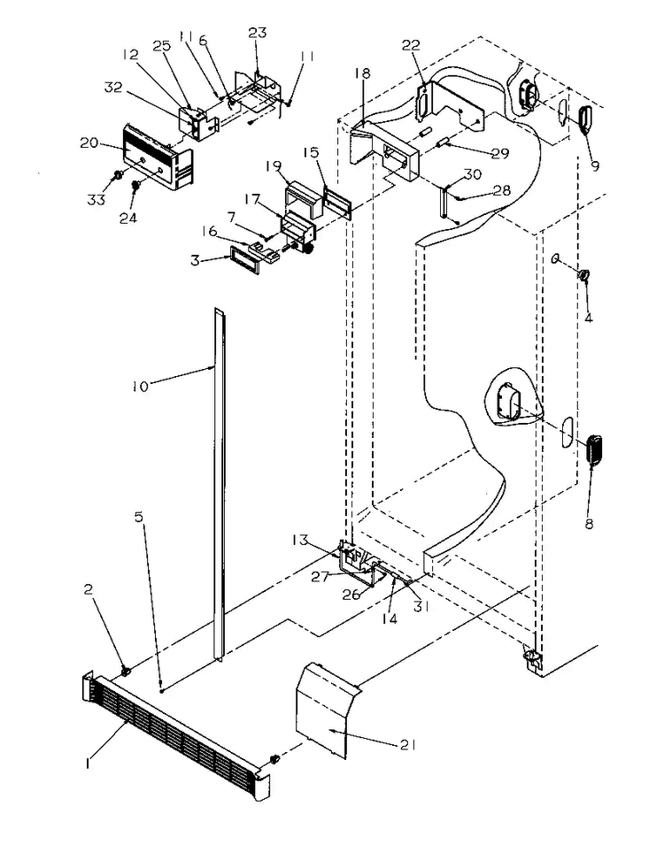 Refrigerator/freezer Controls And Cabinet Parts Diagram and Parts List for SRD325S5W-P1199401WW  Amana Refrigerator