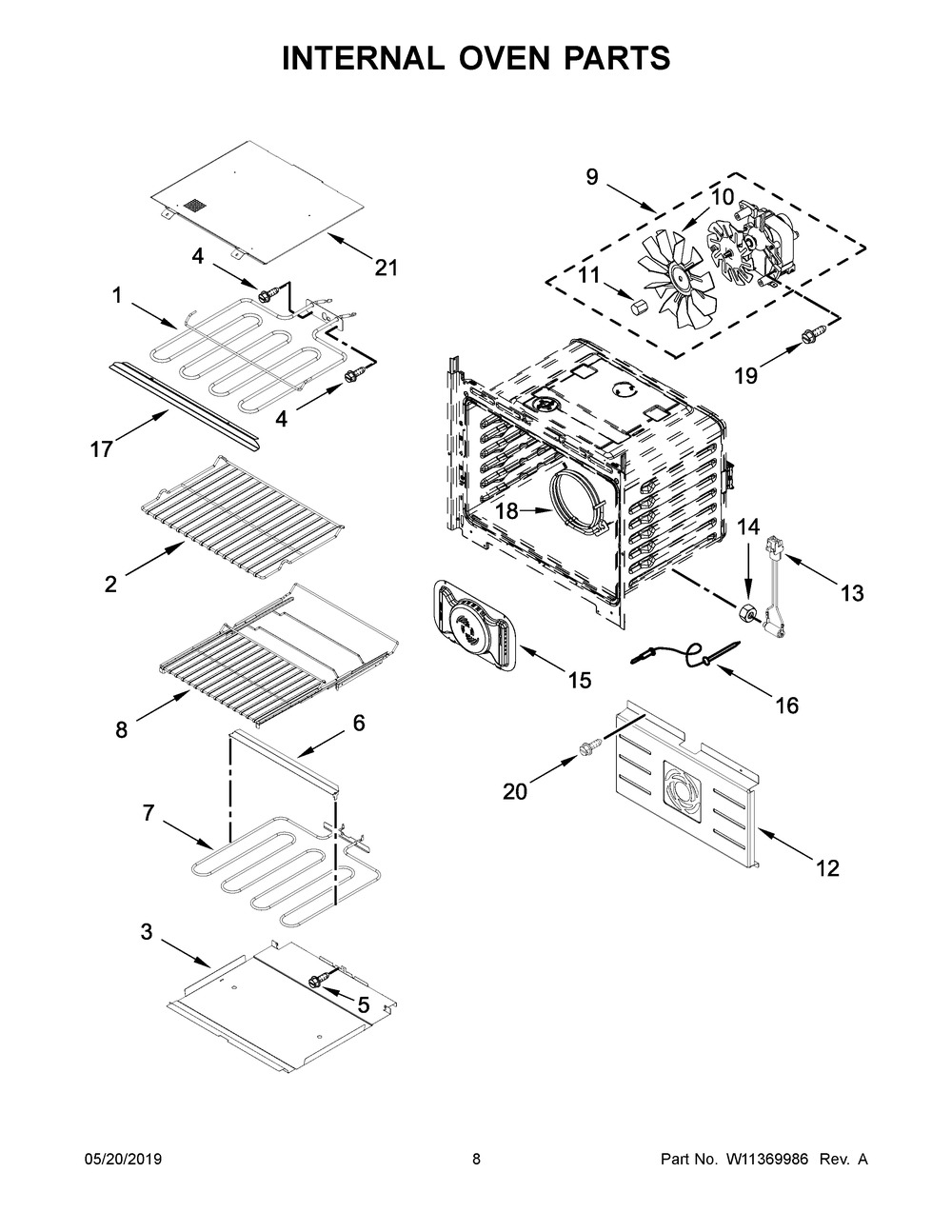 Internal Oven Parts Diagram and Parts List for JMW2430IM02  Maytag Microwave Oven Combo