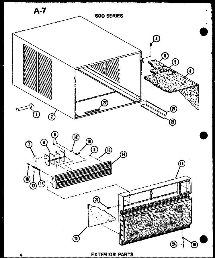 EXTERIOR PARTS Diagram and Parts List for 6243HL P6711927R Amana Air Conditioner