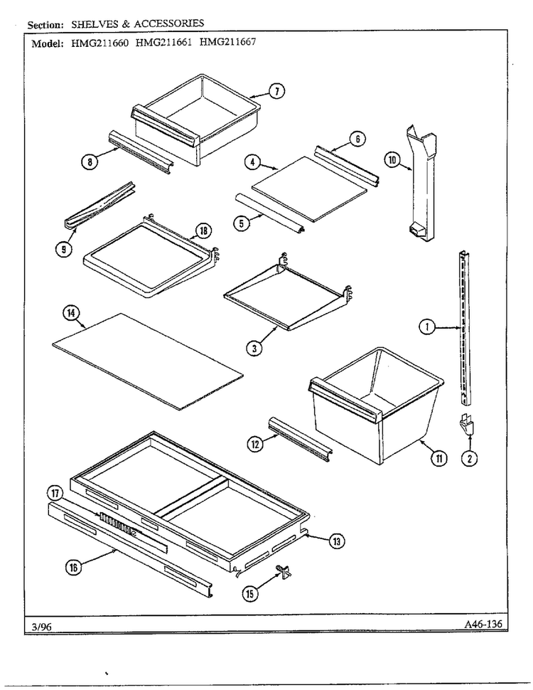 Shelves/accessories Diagram and Parts List for HMG211660  Admiral Refrigerator