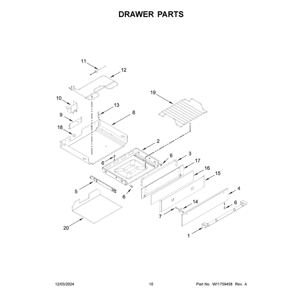 Drawer Parts Diagram and Parts List for JDS1450ML2  Jenn-Air Range
