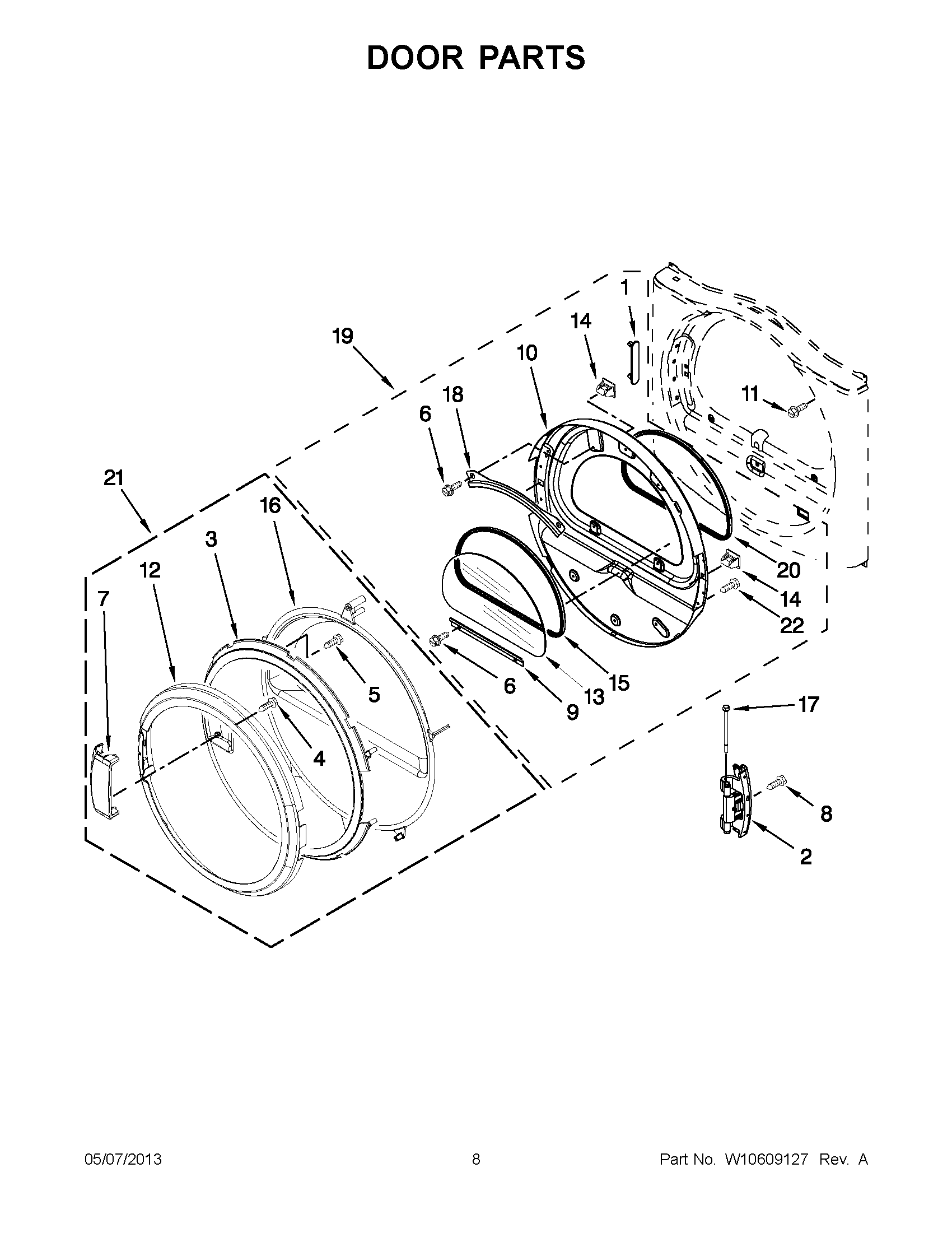 04 - DOOR PARTS Diagram and Parts List for YMEDE201YW1  Maytag Dryer
