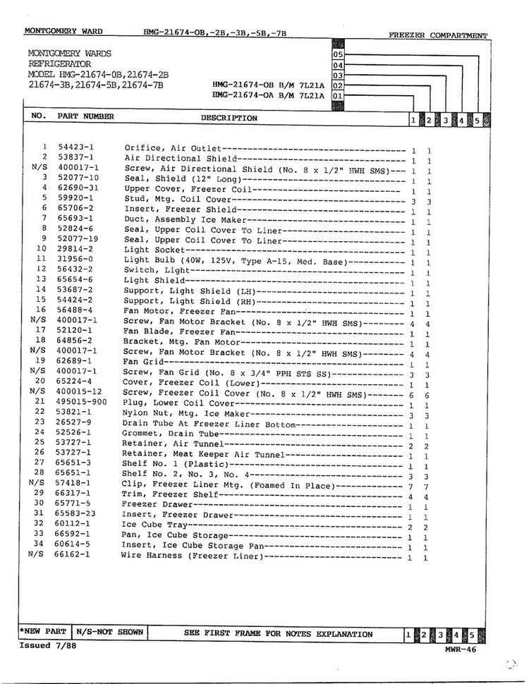 Freezer Compartment Page 2 Diagram and Parts List for 21674B  Admiral Refrigerator