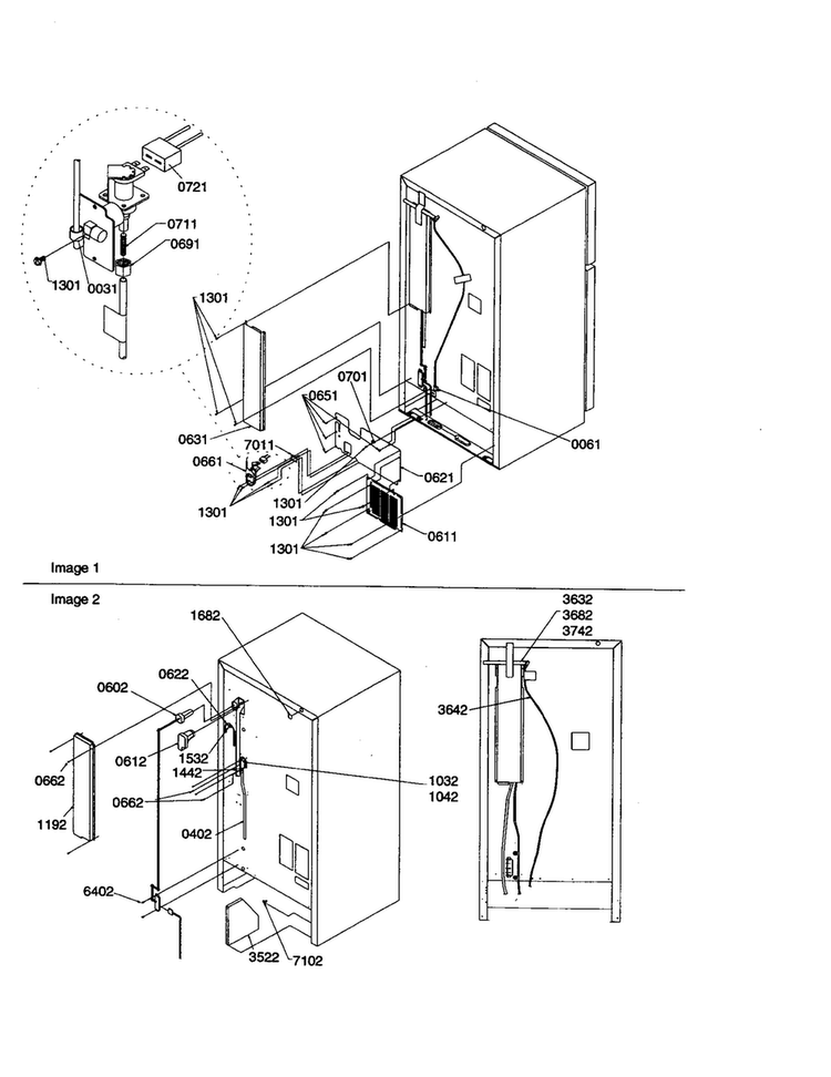 Cabinet Back Diagram and Parts List for TX19V2E-P1306303WE  Amana Refrigerator