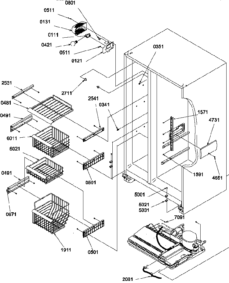 Freezer Shelves And Light Diagram and Parts List for SBDE20S4SW-P1190906WW  Amana Refrigerator