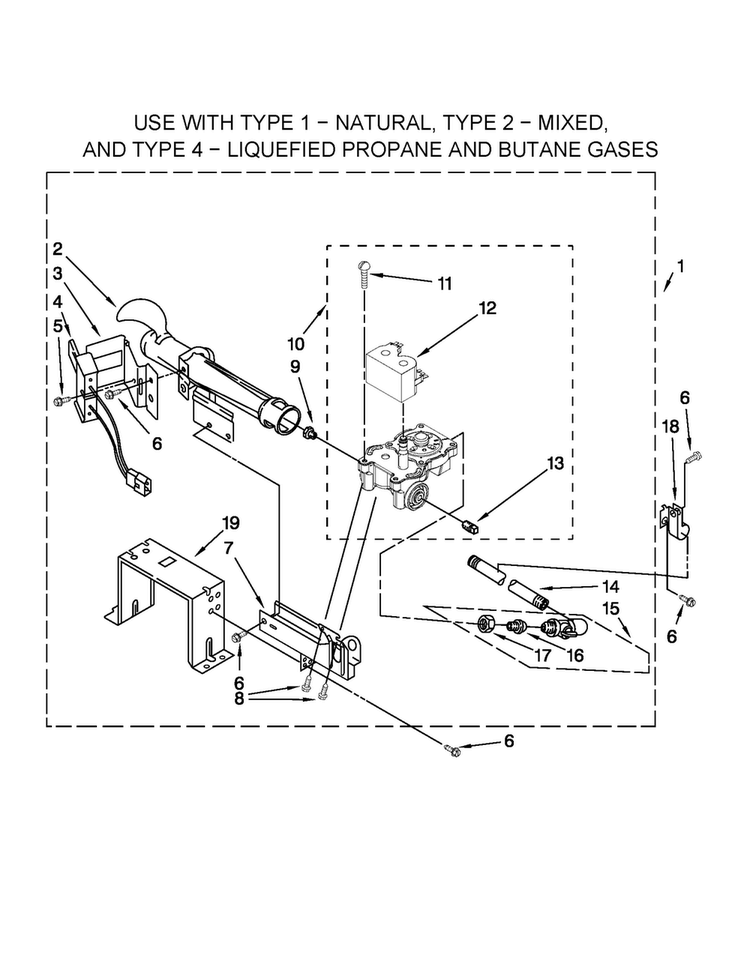 Burner Assembly Diagram and Parts List for MDG25PDAXW1  Maytag Dryer