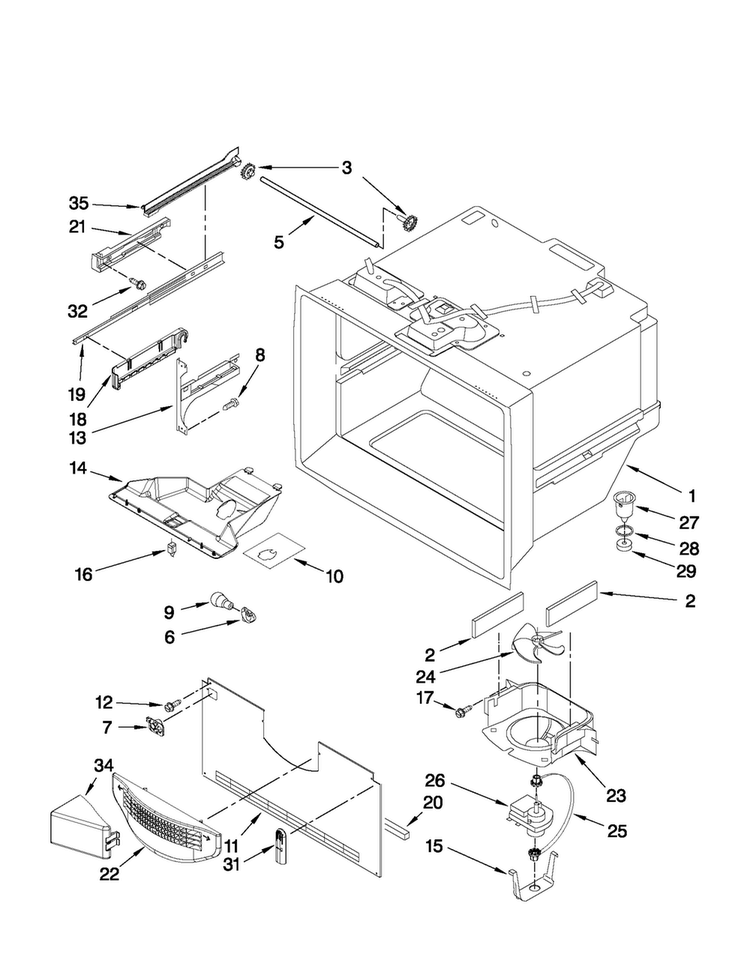 Freezer Liner Parts Diagram and Parts List for MFD2562VEB6  Maytag Refrigerator